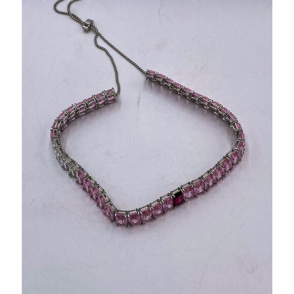 KVK Designer Blossom Collection Pink Purple Chrystal Choker Silver Bolo Closure - Picture 3 of 11